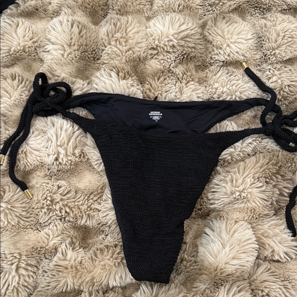 Monday Swimwear Black Bikini Bottom with Tie Sides size VV